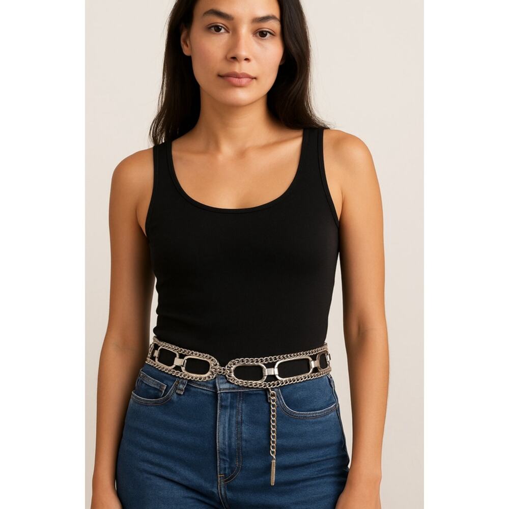 Unbranded Chain Link Metal Belt Y2K Glam Silver 38”